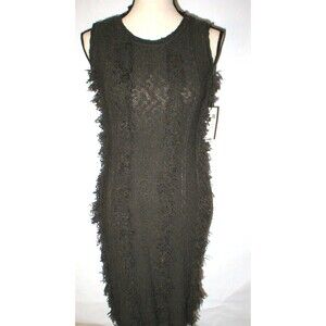 Womens NWT $298 Worth New York S Dress Coco Dark Brown Fringe Sleeveless Knit